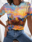 abordables Camisetas de mujer-Mujer Camiseta Design Impresión 3D Floral Graphic Diseño Manga Corta Escote Redondo Casual Estampado ropa Design Hawaiano Estilo playero Azul Piscina Gris Naranja