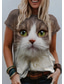 tanie T-shirty damskie-Damskie Podkoszulek Designerskie Druk 3D Kot Graficzny 3D Wzór Krótki rękaw Okrągły dekolt Codzienny Nadruk Odzież Odzież Designerskie Podstawowy Biały Niebieski Pomarańczowy