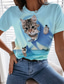 billiga T-shirt-Dam T-shirt Designer 3D-tryck Katt Grafisk 3D Fågel Design Kortärmad Rund hals Dagligen Mönster Kläder Kläder Designer Grundläggande Grön Blå Ljusblå