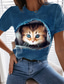 Χαμηλού Κόστους Γυναικεία T-Shirts-Γυναικεία Μπλουζάκι Υψηλής Ποιότητας 3D εκτύπωση Γάτα Γραφική 3D Σχέδιο Κοντομάνικο Στρογγυλή Λαιμόκοψη Καθημερινά Στάμπα Ρούχα Ρούχα Υψηλής Ποιότητας Βασικό Μαύρο Θαλασσί Μπλε Απαλό