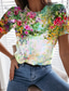 preiswerte T-Shirt-Damen T Shirt Blumen Graphic 3D Täglich Ausgehen Blume Farbe T Shirt Kurzarm Bedruckt Rundhalsausschnitt Basic Grün Blau Purpur S / Design / 3D-Druck