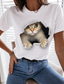 Χαμηλού Κόστους Γυναικεία T-Shirts-Γυναικεία Αστείο πουκάμισο Μπλουζάκι Υψηλής Ποιότητας Καυτή σφράγιση Γάτα Γραφική 3D Σχέδιο Κοντομάνικο Στρογγυλή Λαιμόκοψη Causal Καθημερινά Στάμπα Ρούχα Ρούχα Υψηλής Ποιότητας Βασικό Λευκό Μαύρο