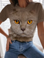 tanie T-shirty damskie-Damskie Podkoszulek Designerskie Druk 3D Kot Graficzny 3D Wzór Krótki rękaw Okrągły dekolt Wyjściowe Nadruk Odzież Odzież Designerskie Podstawowy Niebieski Khaki