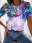 preiswerte T-Shirt-Damen T Shirt Design 3D-Druck Blumen Graphic 3D Design Kurzarm Rundhalsausschnitt Täglich Bedruckt Kleidung Design Basic Weiß Blau Purpur