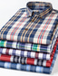 billiga Formella skjortor-Herr Skjorta Rutig skjorta Vågiga Nedvikt A B C D E Arbete Ledigt Långärmad Button-Down Kläder Bomull Affär Enkel