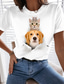 رخيصةأون تيشيرتات نسائية-نسائي تي شيرت مصمم الختم الساخن قطة كلب 3D التصميم حيوان كم قصير رقبة دائرية فضفاض مناسب للبس اليومي طباعة ملابس ملابس مصمم أساسي أبيض