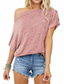 お買い得  レディースＴシャツ-女性用 Tシャツ デザイナー 平織り デザイン 半袖 オフショルダー 日常 ボタン 服装 デザイナー ベーシック ブラック グレー ピンク
