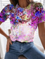 お買い得  レディースＴシャツ-女性用 Tシャツ デザイナー 3Dプリント フラワー グラフィック 3D デザイン 半袖 ラウンドネック 日常 プリント 服装 デザイナー ベーシック ホワイト ブルー パープル