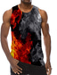 cheap Gym Tank Tops-Men&#039;s Vest Top Tank Top Casual Beach Summer Sleeveless Black Gray Flame Print Crew Neck Daily Holiday 3D Print Clothing Clothes Casual Beach