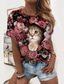 お買い得  レディースＴシャツ-女性用 Tシャツ デザイナー 3Dプリント フラワー 猫 グラフィック デザイン 半袖 ラウンドネック お出かけ プリント 服装 デザイナー ベーシック ブラック