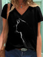 baratos T-Shirts de mulher-Mulheres Camiseta Designer Manga Curta Gato Gráfico Detalhes Impressão 3D Decote V Diário Imprimir Roupas Designer Básico Preto