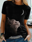 abordables T-shirts Femme-Femme T shirt Tee Design 3D effet Galaxie Chat Graphic 3D Design Manches Courtes Col Rond du quotidien Imprimer Vêtements Design basique Noir