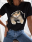 billige T-skjorter til kvinner-Dame Morsom T -skjorte T skjorte Designer Varm stempling Katt Grafisk 3D Design Kortermet Rund hals Avslappet Daglig Trykt mønster Klær Klær Designer Grunnleggende Hvit Svart / 3D Cat