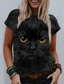 tanie T-shirty damskie-Damskie Podkoszulek Designerskie Druk 3D Kot Graficzny 3D Wzór Krótki rękaw Okrągły dekolt Halloween Codzienny Nadruk Odzież Odzież Designerskie Podstawowy Halloween Biały Czarny Szary