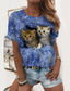 billige T-skjorter til kvinner-Dame T skjorte Designer 3D-utskrift Katt Grafisk 3D Design Kortermet Rund hals Daglig Trykt mønster Klær Klær Designer Grunnleggende Svart Blå Lyseblå