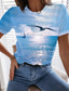 billige T-shirts til kvinde-Dame T-shirt Designer 3D-udskrivning Grafisk Fugl Design Kortærmet Rund hals Ferie Trykt mønster Tøj Tøj Designer Basale Strandstil Lyseblå