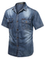 billiga tjock skjorta för män-Herr Skjorta Jeansskjorta Svart &amp; Vit Krage Nedvikt Marinblå Dammig blå Ljusblå Dagligen Kortärmad Denim Kläder Bomull Hawaiisk Militär