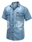 Χαμηλού Κόστους ανδρικό χοντρό πουκάμισο-Ανδρικά Πουκάμισο Τζιν πουκάμισο Μαύρο &amp; Άσπρο Γιακάς Απορρίπτω Βαθυγάλαζο Μπλε τυρκουάζ Μπλε Απαλό Καθημερινά Κοντομάνικο Ντένιμ Ρούχα Βαμβάκι Χαβανέζα Στρατιωτικό