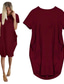 Χαμηλού Κόστους Φορέματα μέχρι το γόνατο-γυναικείο φόρεμα πουκάμισο χαλαρό κοντό μανίκι συμπαγές χρώμα μεγάλου μεγέθους καλοκαιρινό μίνι φορέματα με τσέπες ναυτικό