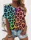 billiga T-shirt-Dam T-shirt Designer 3D-tryck Grafisk Leopard Design Kortärmad Rund hals Dagligen Mönster Kläder Kläder Designer Grundläggande Grön Vit Blå