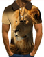 billige 3d polo-Herre POLO Trøje Golftrøje Tennistrøje T-shirt 3D-udskrivning Grafiske tryk Løve Dyr Krave Gade Afslappet Knap ned Kortærmet Toppe Afslappet Mode Sej Brun