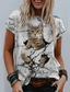 Χαμηλού Κόστους Γυναικεία T-Shirts-Γυναικεία Μπλουζάκι Υψηλής Ποιότητας 3D εκτύπωση Γάτα Γραφική 3D Σχέδιο Κοντομάνικο Στρογγυλή Λαιμόκοψη Απόκριες Causal Στάμπα Ρούχα Ρούχα Υψηλής Ποιότητας Βασικό Απόκριες Λευκό Μαύρο Γκρίζο