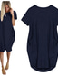abordables Vestidos hasta la rodilla-Vestido túnica de mujer suelta manga corta color sólido oversize holgado camisa de verano mini vestidos con bolsillos azul marino