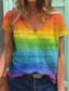 Χαμηλού Κόστους Γυναικεία T-Shirts-Γυναικεία Μπλουζάκι Λαιμόκοψη V Υψηλής Ποιότητας Κοντομάνικο Ουράνιο Τόξο Σχέδιο 3D εκτύπωση Λαιμόκοψη V Σπίτι Καθημερινά Ρούχα Ρούχα Υψηλής Ποιότητας Βασικό Κόκκινο Ουρανί Ουράνιο Τόξο