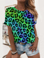 abordables T-shirts Femme-Femme T shirt Tee Design 3D effet Graphic Léopard Design Manches Courtes Col Rond du quotidien Imprimer Vêtements Design basique Vert Blanche Bleu