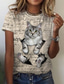 abordables Camisetas de mujer-Mujer Camiseta Design Impresión 3D Gato Graphic 3D Diseño Manga Corta Escote Redondo Diario Estampado ropa Design Básico Vintage Blanco Beige