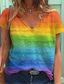 billige T-shirts til kvinde-Dame T-shirt V-hals Designer Kortærmet Regnbue Design 3D-udskrivning V-hals Hjem Daglig Tøj Tøj Designer Basale Rød Himmelblå Regnbue