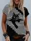 Χαμηλού Κόστους Γυναικεία T-Shirts-Γυναικεία Μπλουζάκι Υψηλής Ποιότητας 3D εκτύπωση Γάτα Γραφική 3D Σχέδιο Κοντομάνικο Στρογγυλή Λαιμόκοψη Απόκριες Causal Στάμπα Ρούχα Ρούχα Υψηλής Ποιότητας Βασικό Απόκριες Λευκό Μαύρο Γκρίζο