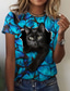 levne Dámská trička-Dámské Tričko Designové 3D tisk Kočka Grafika 3D Design Krátký rukáv Kulatý Denní Tisk Oblečení Oblečení Designové Základní Vodní modrá