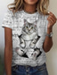 זול טישרטים לנשים-בגדי ריקוד נשים חולצה קצרה מעצב הדפסת תלת מימד חתול גראפי 3D עיצוב שרוולים קצרים צווארון עגול יומי דפוס בגדים בגדים מעצב בסיסי וינטאג&#039; לבן בז&#039;