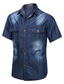 levne pánská tlustá košile-Pánské Košile Riflová košile černá - bílá Límeček Přehnutý Námořnická modř Dusty modrá Světle modrá Denní Krátký rukáv Džínovina Oblečení Bavlna Havajské Armáda