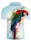 voordelige Grafische polo-Voor heren POLO Shirt Golfshirt Tennisshirt T-shirt 3D-afdrukken Vogel dier Kraag Straat Casual Button-omlaag Korte mouw Tops Casual Modieus Stoer blauw