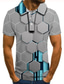 billige Polo med tryk-Herre POLO Trøje Golftrøje Tennistrøje T-shirt 3D-udskrivning Geometri Krave Gade Afslappet Knap ned Kortærmet Toppe Afslappet Mode Sej Grå