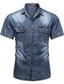 billige tykk skjorte for menn-Herre Skjorte Dongeriskjorte Svart &amp; Hvit Krage Aftæpning Marineblå Dusty Blue Lyseblå Daglig Kortermet Denim Klær Bomull Hawaiisk Militær