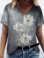tanie T-shirty damskie-Damskie Podkoszulek Designerskie Krótki rękaw Kwiaty Graficzny Wzór Druk 3D W serek Codzienny Nadruk Odzież Odzież Designerskie Podstawowy Zabytkowe Szary