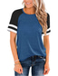 baratos T-Shirts de mulher-Mulheres Camiseta Listrado Bloco de cor Decote Redondo Básico Blusas Verde Azul Branco