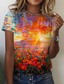 baratos T-Shirts de mulher-Mulheres Camiseta Designer Impressão 3D Floral Gráfico Cenário Detalhes Manga Curta Decote Redondo Diário Imprimir Roupas Designer Básico Vintage Laranja