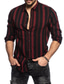 billige mænds fritidsskjorter-Herre Skjorte Button Up skjorte Casual skjorte Rød Brun Grå Langærmet Stribet Aftæpning Afslappet Daglig Knap ned Tøj Bomuld Mode Afslappet Åndbart Bekvem