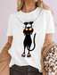 זול טישרטים לנשים-בגדי ריקוד נשים חולצה קצרה מעצב הטבעה חמה חתול עיצוב חיה שרוולים קצרים צווארון עגול יומי דפוס בגדים בגדים מעצב בסיסי תלתן לבן שחור