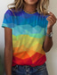 preiswerte T-Shirt-Damen T Shirt Design 3D-Druck Farbblock Design Kurzarm Rundhalsausschnitt Täglich Bedruckt Kleidung Design Basic Grün Blau Gelb