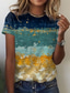 preiswerte T-Shirt-Damen T Shirt Design 3D-Druck Landschaft Farbblock Design Kurzarm Rundhalsausschnitt Täglich Bedruckt Kleidung Design Basic Blau