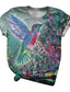 billiga T-shirt-damtröjor med ordstäv, kolibri grafiska tees för kvinnor löst passande slipsfärg crewneck kortärmade skjortor toppar tees blå