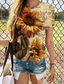 cheap Women&#039;s T-shirts-Women&#039;s T shirt Tee Designer 3D Print Floral Graphic 3D Sunflower Design Short Sleeve Round Neck Daily Print Clothing Clothes Designer Basic Green Yellow Orange