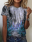 billige T-skjorter til kvinner-Dame T skjorte Designer 3D-utskrift Grafisk Landskap Design Kortermet Rund hals Daglig Trykt mønster Klær Klær Designer Grunnleggende Blå Gul