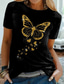 billige T-skjorter til kvinner-Dame T skjorte Designer 3D-utskrift Grafisk Sommerfugl sparkly Glitrende Design Kortermet Rund hals Avslappet Daglig Trykt mønster Klær Klær Designer Grunnleggende Svart