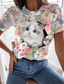 cheap Women&#039;s T-shirts-Women&#039;s T shirt Tee Designer 3D Print Floral Cat 3D Design Short Sleeve Round Neck Daily Print Clothing Clothes Designer Basic Pink